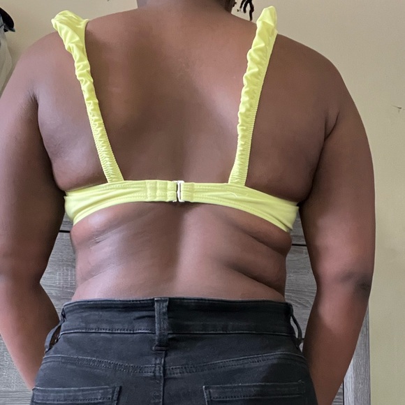 Neon Yellow Ruched Ruffled Bikini Top - Picture 2 of 2